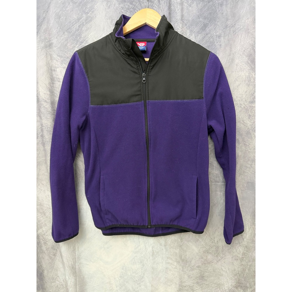 Pony Womens Purple Black Colorblock Full Zip Fleece Jacket Medium Mock Neck